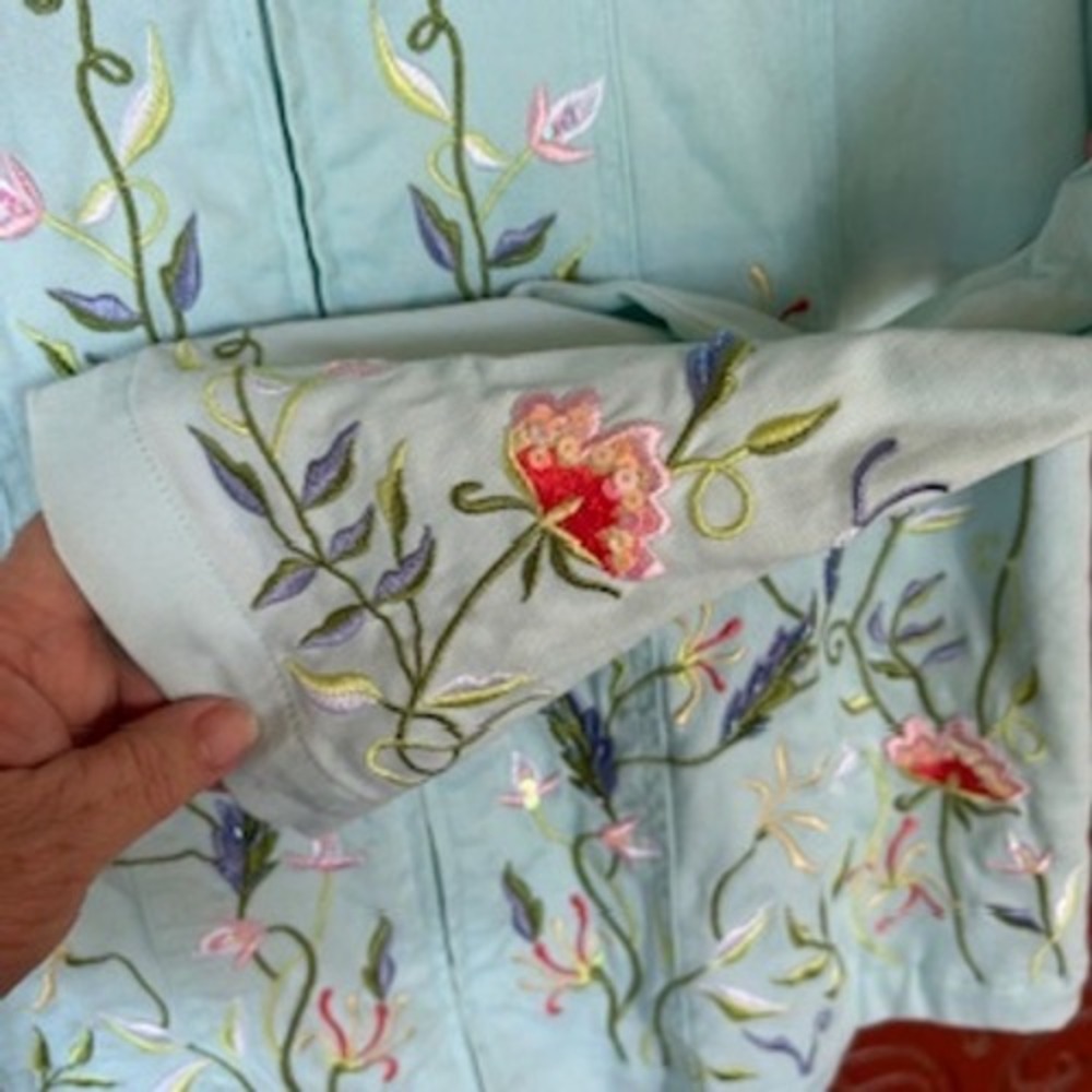 Retro‎ Quaker Factory Embroidered Jacket Floral Butterfly  Aqua Spring Medium - Picture 7 of 13